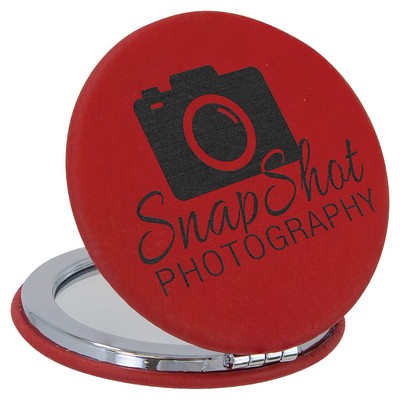 2 1/2" Red Laserable Leatherette Compact Mirror