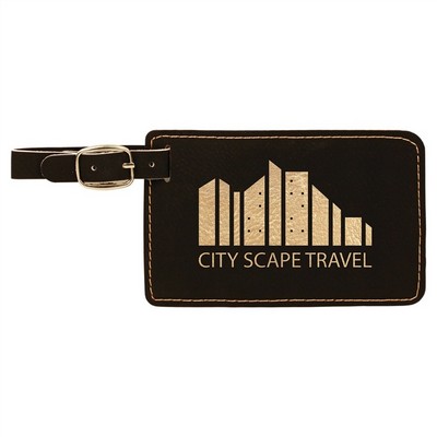 4 1/4" x 2 3/4" Black/Gold Laserable Leatherette Luggage Tag