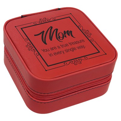 4" X 4" Red Laserable Leatherette Travel Jewelry Box