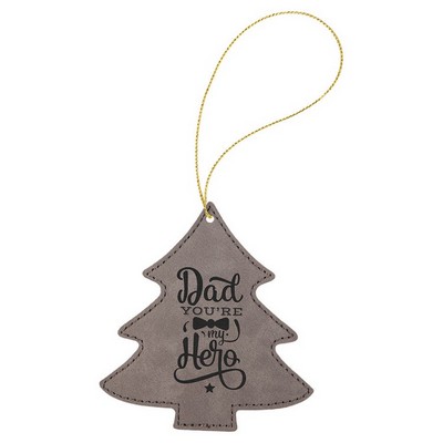 Gray Laserable Leatherette Tree Ornament with Gold String