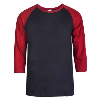 Men's 3/4 Sleeve Baseball T-Shirt - Medium, Burgundy/Black (Case of 20