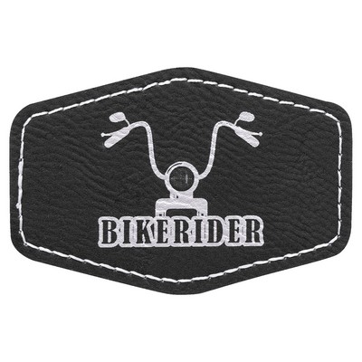 Hex Engraved Patch with Adhesive, Black Faux Leather, 3" x 2"