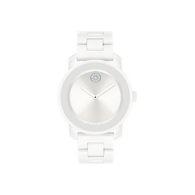 Movado BOLD Ladies White Ceramic Watch w/Crystal Dot