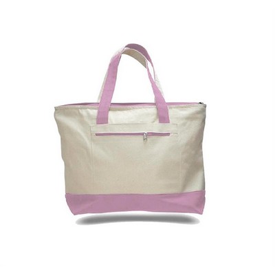 Canvas Zipper Tote Bag (with Color Handles)