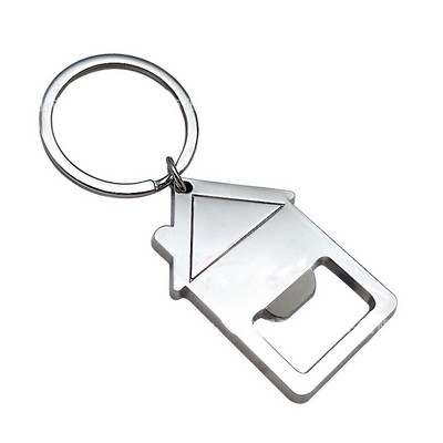 House Shaped Metal Bottle Opener Keychain w/Key Ring