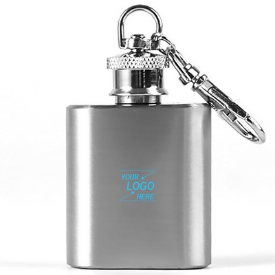 1oz Stainless Steel Mini Flask with Keychain