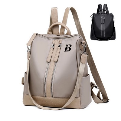 Nylon Double Zipper College Backpack