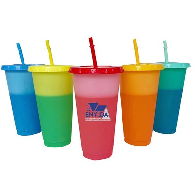 24 oz Color Changing Cup With Lid And Straw