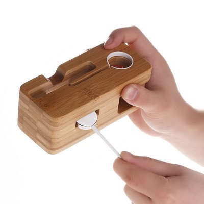 Bamboo Cell Phone Stand W/Watch Charging Slot