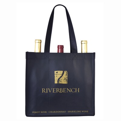 Custom 120g Laminated Non-Woven 3-Bottle Wine Tote 12"x11"x4"