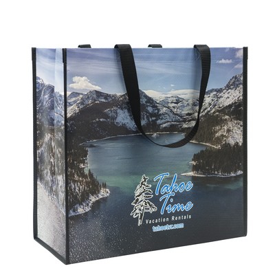 Custom Full-Color Laminated Woven Promotional Tote Bag 15.5"x15.5"x8"