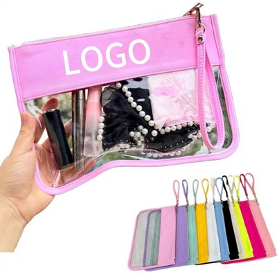 Travel Clear PVC Flat Zipper Pouch Nylon Makeup Bags