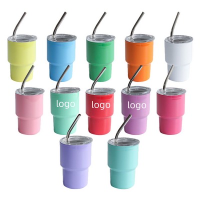 3oz Mini Double Stainless Steel Tumbler With Straw