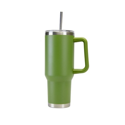 40 Oz. Stainless Double Wall Vacuum Insulated Handle Travel Mug powder coated Green