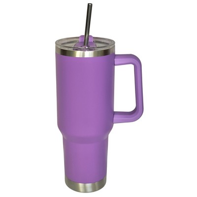 40 Oz. Stainless Double Wall Vacuum Insulated Handle Travel Mug powder coated Purple