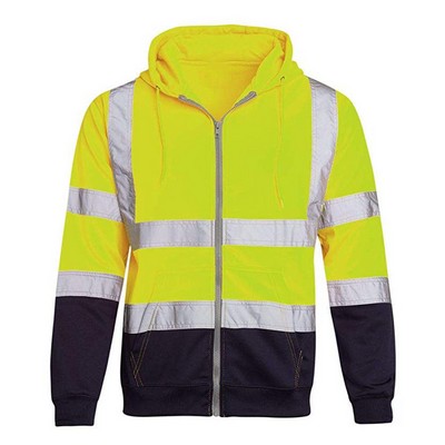 Men's High Visibility Reflective Fleece Zip Hoodie Sweatshirt