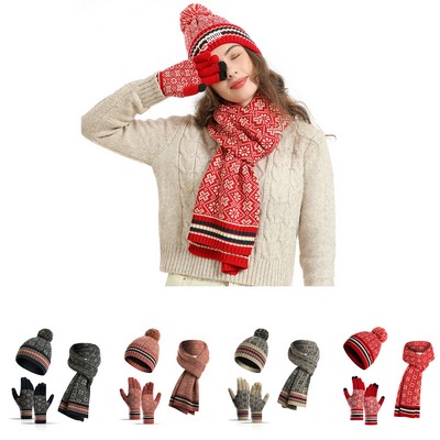 Women Knit Beanie/Scarf/Gloves Set