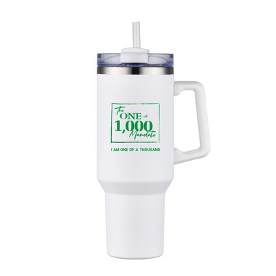 40oz. Travel Stainless Steel Vacuum Insulated Coffee Mug w/handle, lid, straw for Hot and Iced Drink