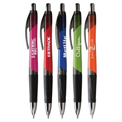 Color Barrel Click Pen With Black Rubber Grip