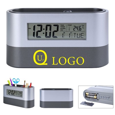 Usb Led Multifunction Alarm Clock W/Desk Organizer