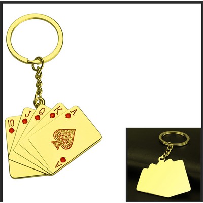 Golden Poker Shaped Key Chain W/ Red Ink Filled