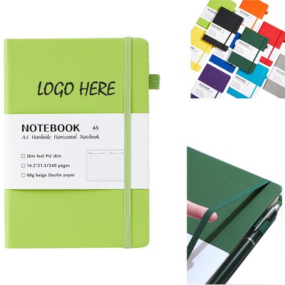 A5 Pu Leather Business Notebook With Elastic Band