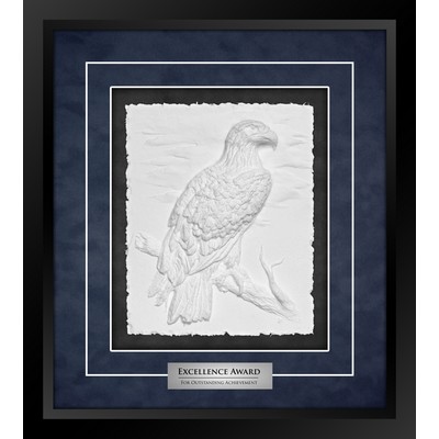 Eagle (Black/Blue) - Cast Paper Sculptured Art - Shadowbox Plaque 15.25"x17"