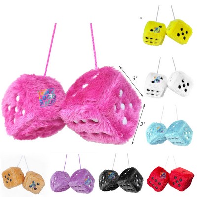 Pair of Retro 3 Inches Fuzzy Plush Dice with White Dot