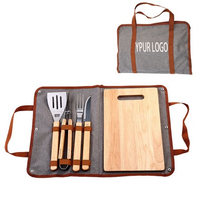 5-Piece Wood BBQ Tool Set