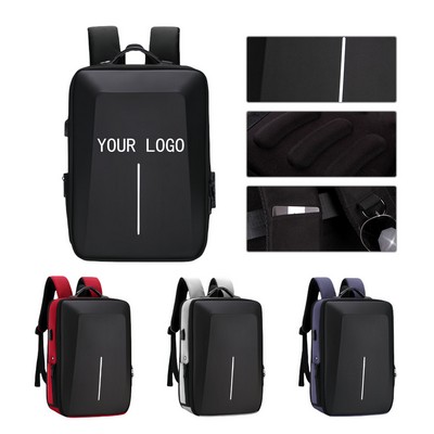 Business Alloy Frame Hard Shell USB Anti-theft Backpack