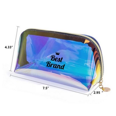 Iridescent Holographic Makeup Bag with Zipper