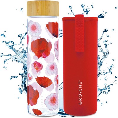 Venice Glass Water Bottle - Red Poppy - 650ml 22 fl oz