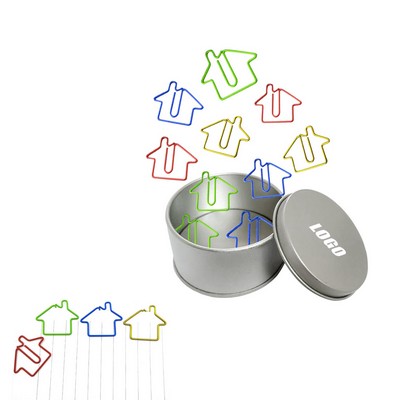 House Shaped Paper Clips in Tin Box