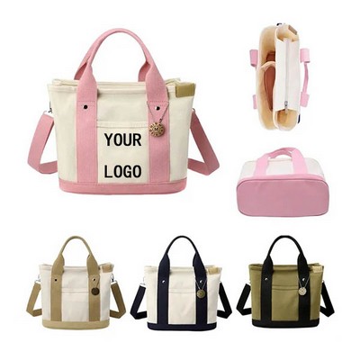 Small Canvas Crossbody Tote Bag With Zipper