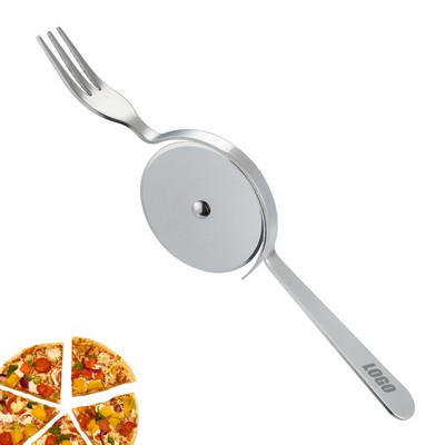 Steel Roller Pizza Cutter With Fork