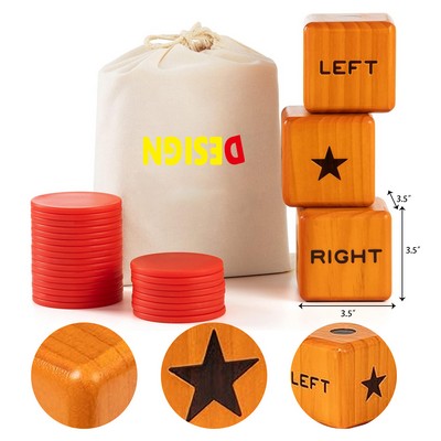 Giant Right Center Left Dice Game with 24 Large Chips Carry Bag