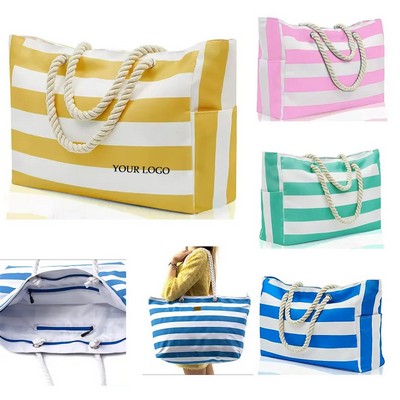 Canvas Striped Beach Tote Bag