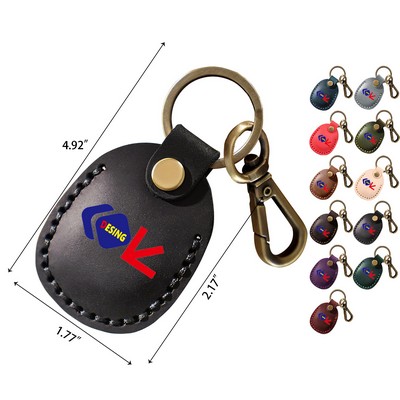 Air Genuine Leather Tag Holder Portable Tag Air Keychain with Key Rings Full Coverage Tags Holder