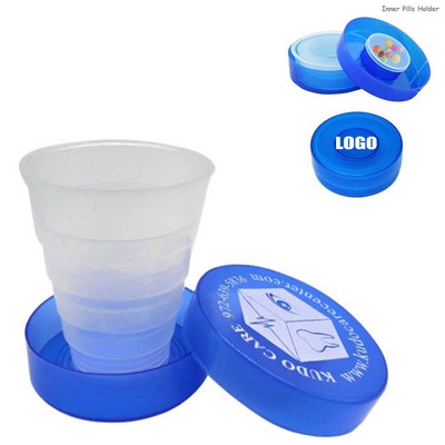 Plastic Collapsible Cup with Telescopic Design Built-in Pill Box