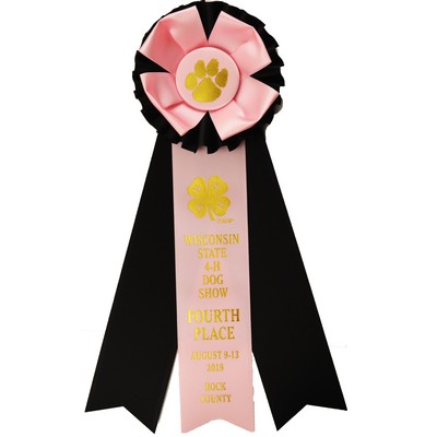 Custom Pleated and Petal Rosette Ribbon w/ 3 Fishtail Streamers (4"x12")