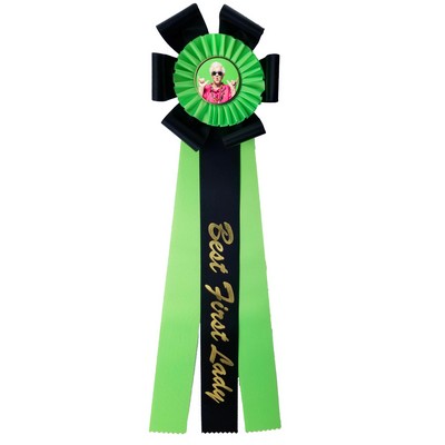 Custom 3 Streamer Petal Rosette Ribbon w/ Center Button (6 1/2"x22")