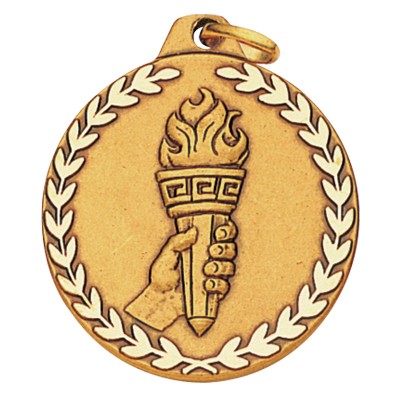 E Series Die Struck Academic Torch In Hand Medal w/Laurel Border