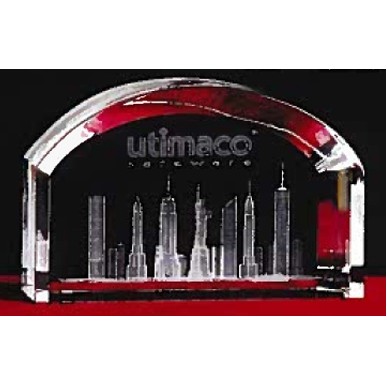 3-D Crystal New York Skyline in Arch Award w/Customization (4")