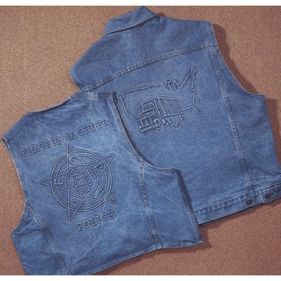 Embossed Sleeveless Denim Jacket Vest