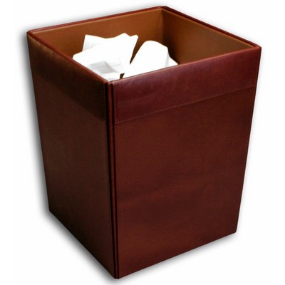 Classic Mocha Brown Leather Square Waste Basket