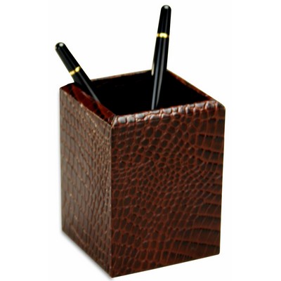 Crocodile Embossed Brown Leather Pencil Cup