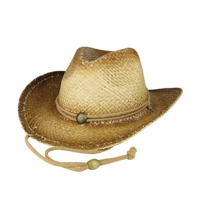 Outback Tea Stained Raffia Straw Cowboy Hat w/ String Chin Cord