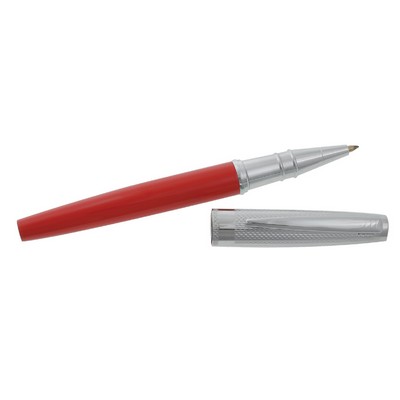 Red Lacquer Roller Ball Pen w/Silver Accents and Etched Cap