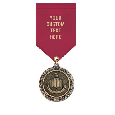 1 1/2" Open Book Cast MX Medal w/ Satin Drape Ribbon