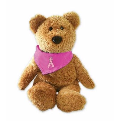 Custom Plush Breast Cancer Awareness Bear w/ Imprinted Bandanna